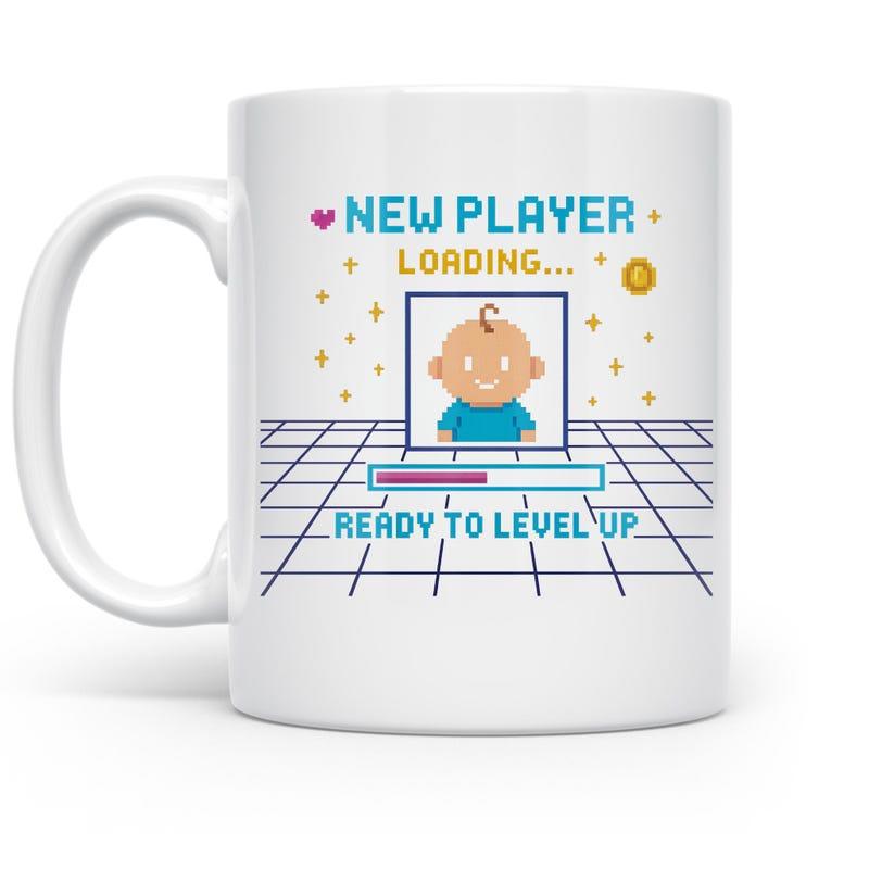 Tailorly White Ceramic 11 oz Mug - New Player Loading Ready To Level Up Retro Pixelated Interface With Loading Bar And Digital Elements Baby