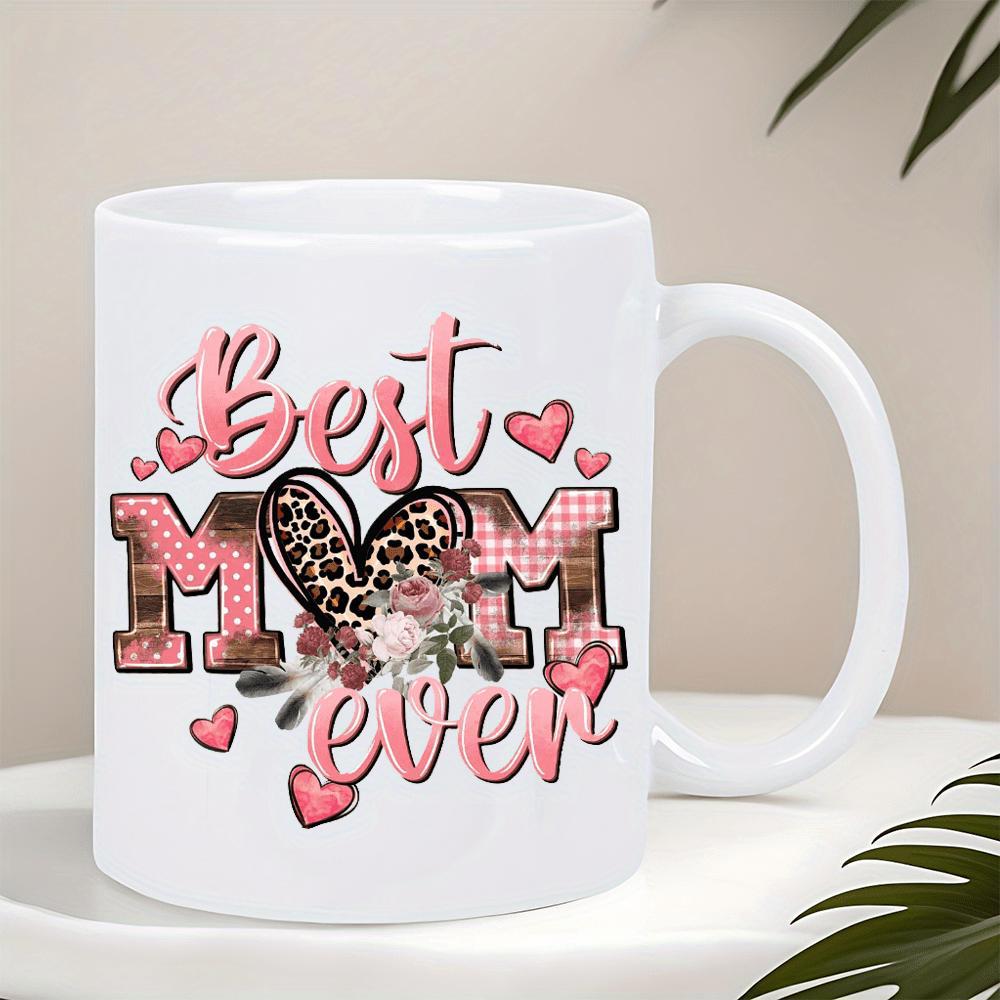 Tailorly White Ceramic 11 oz Mug - Best Mom Ever Leopard Heart With Blooming Floral Details And Small Hearts Mug