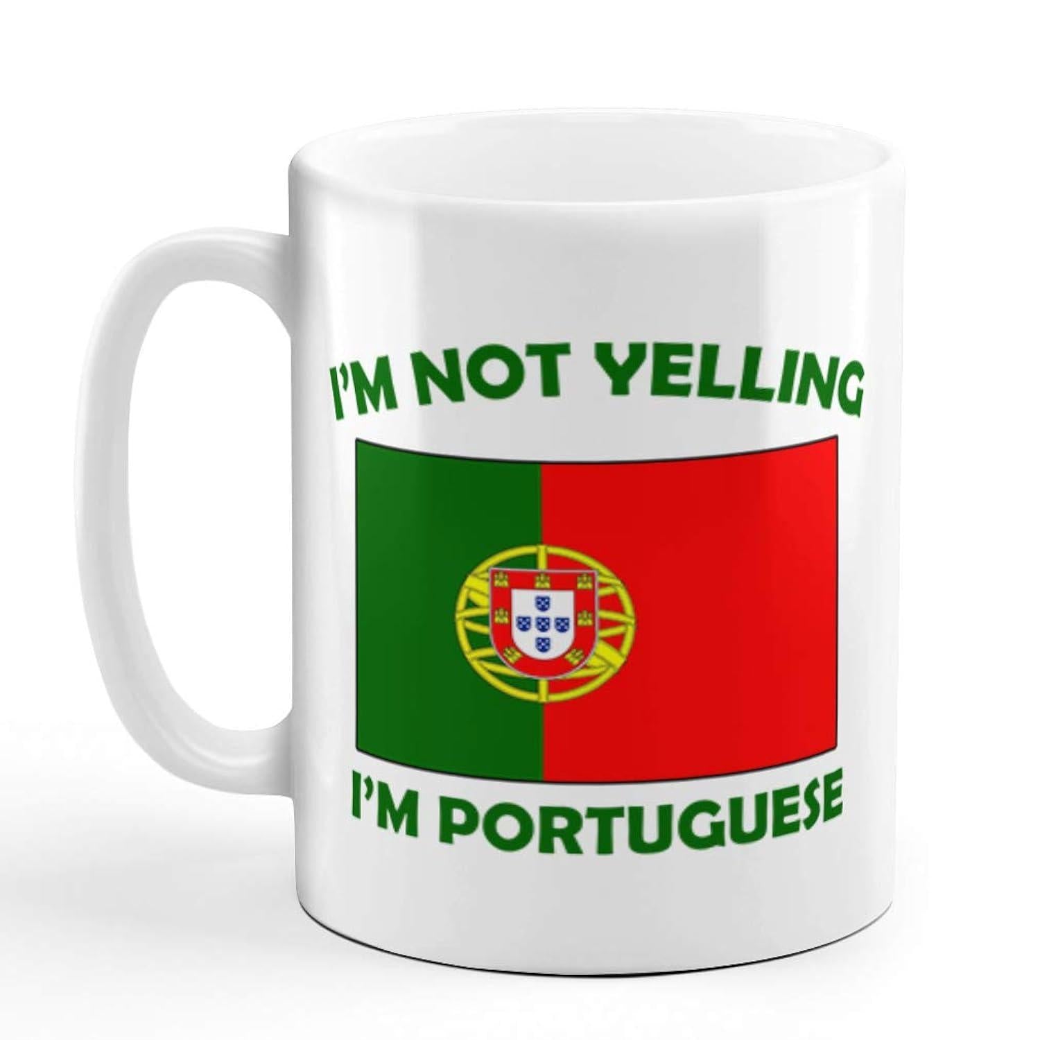 Tailorly White Ceramic 11 oz Mug - Im Not Yelling Im Portuguese Vibrant National Emblem Surrounded By Bold Green And Red Colors Flag