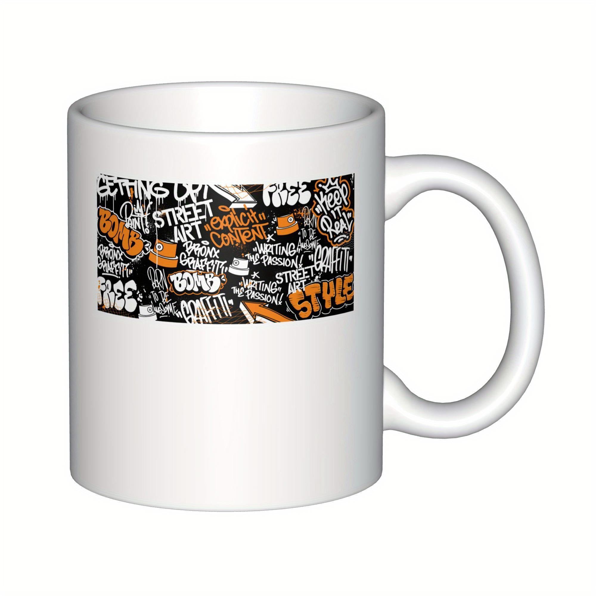 Tailorly White Ceramic 11 oz Mug - Street Art Style Free Road Urban Modern Pattern With Vibrant Gritty Artistic Background Graffiti