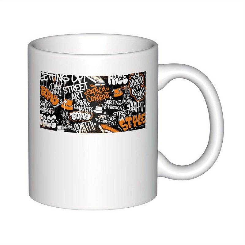 Tailorly White Ceramic 11 oz Mug - Street Art Style Free Road Urban Modern Pattern With Vibrant Gritty Artistic Background Graffiti