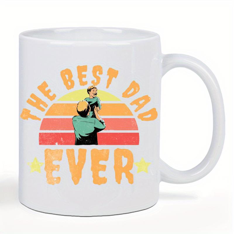 Tailorly White Ceramic 11 oz Mug - The Best Dad Ever Vintage Retro Sunset Colors Silhouette Of Man Lifting Small Child Father