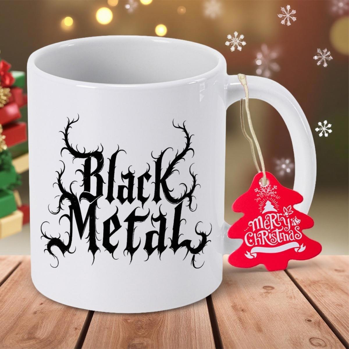 Tailorly White Ceramic 11 oz Mug - Black Metal Merry Christmas Sharp Thorny Gothic Font Style On A Clean White Surface Mug