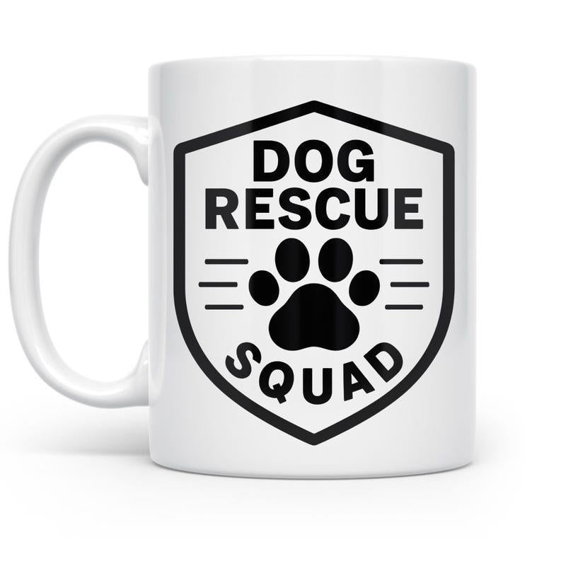 Tailorly White Ceramic 11 oz Mug - Dog Rescue Squad Minimalist Black Shield With A Bold Central Paw Print Shield