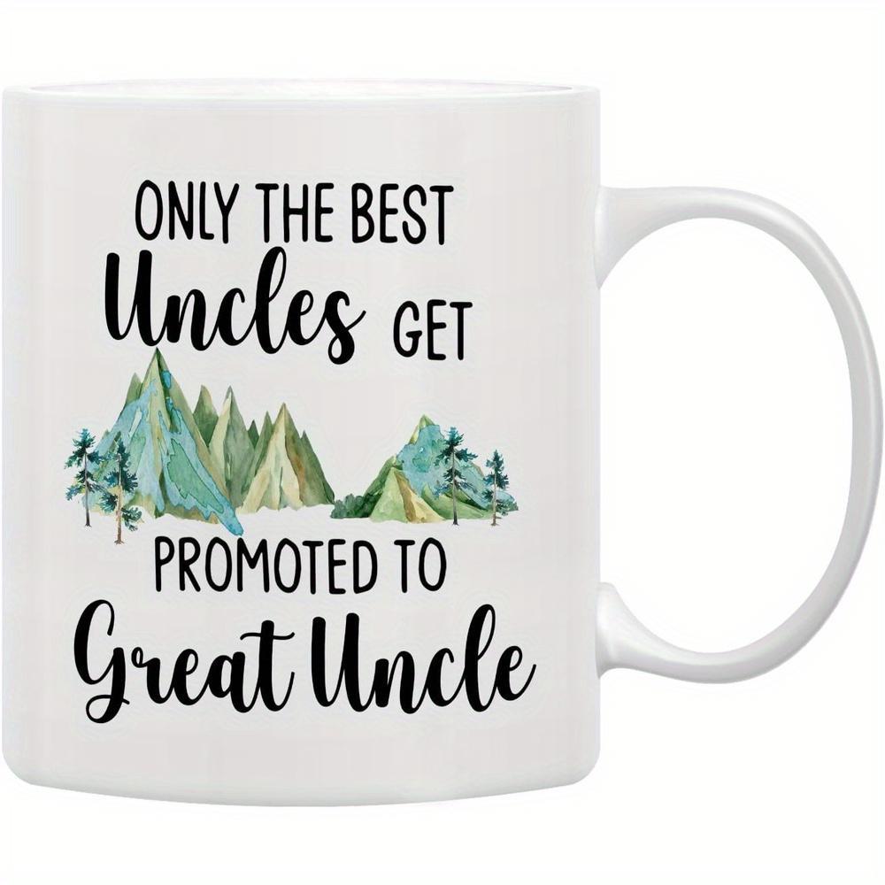 Tailorly White Ceramic 11 oz Mug - Only The Best Uncles Get Promoted To Great Uncle Watercolor Style Green Peaks And Pine Trees Under Soft Lighting Mountain