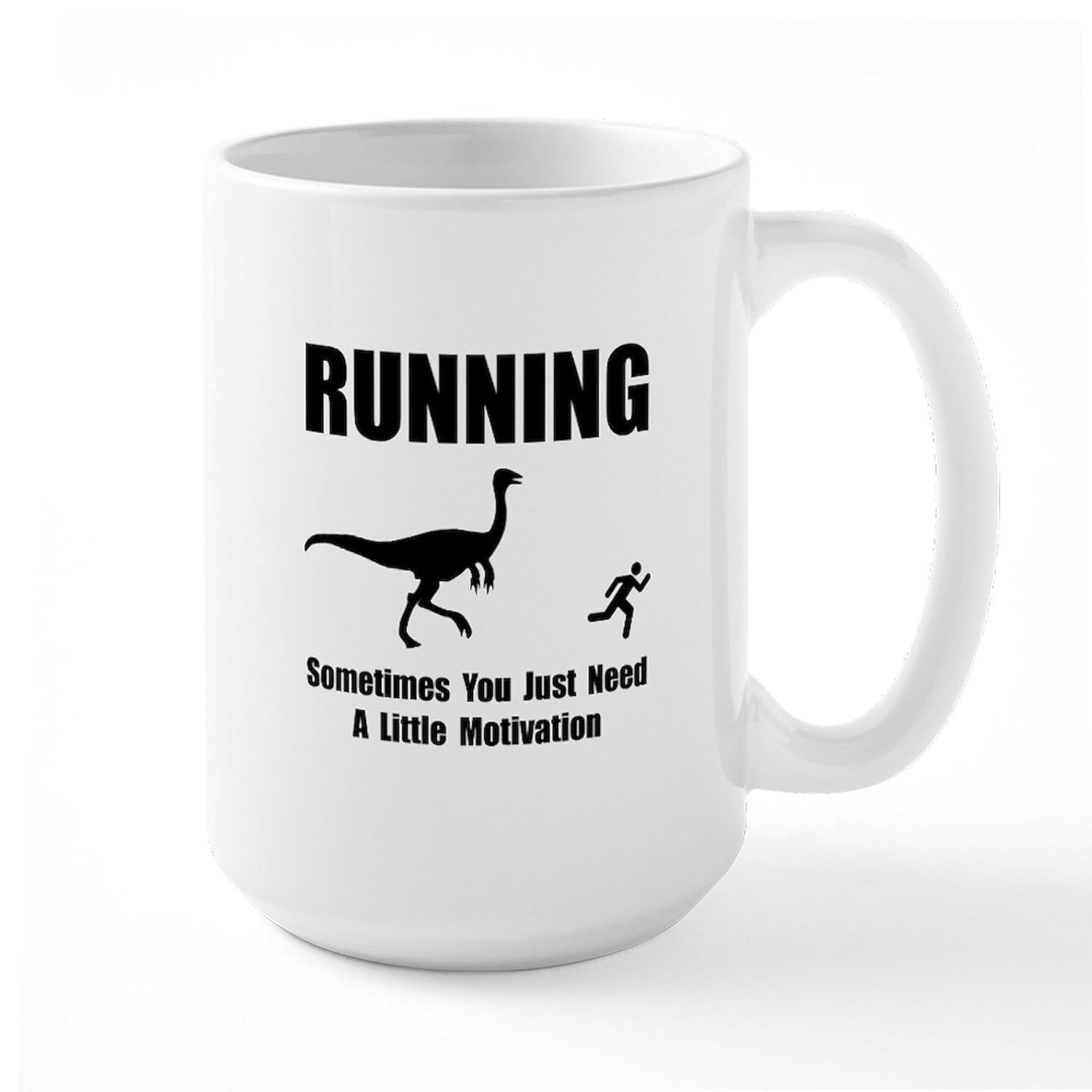 Tailorly White Ceramic 11 oz Mug - Running Sometimes You Just Need A Little Motivation Silhouette Of Ancient Predatory Creature Chasing Fast Running Person
