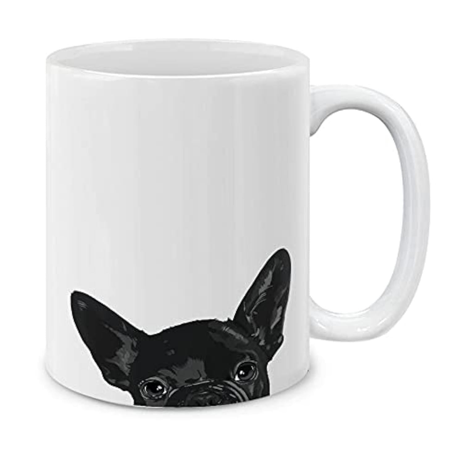 Tailorly White Ceramic 11 oz Mug - Minimalist Peeking Black French Bulldog Head With Large Pointy Ears Alert Dog