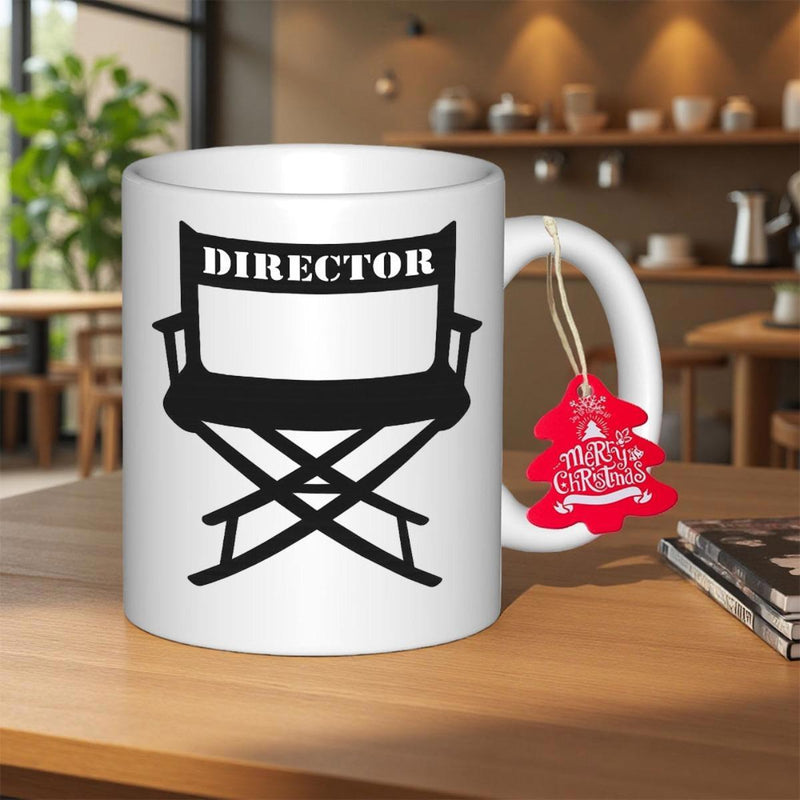 Tailorly White Ceramic 11 oz Mug - Director Classic Folding Wooden Film Set Furniture Design With Sturdy Black Fabric Chair