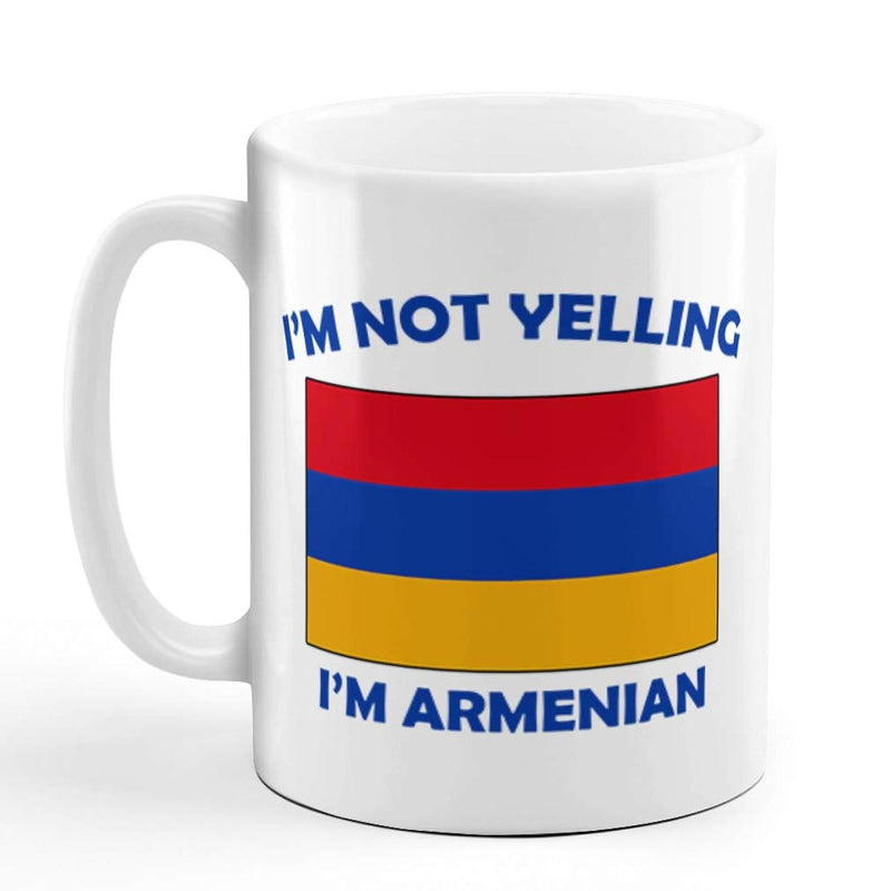 Tailorly White Ceramic 11 oz Mug - Im Not Yelling Im Armenian Vibrant Horizontal Tricolor National Symbol Representing Pride Flag