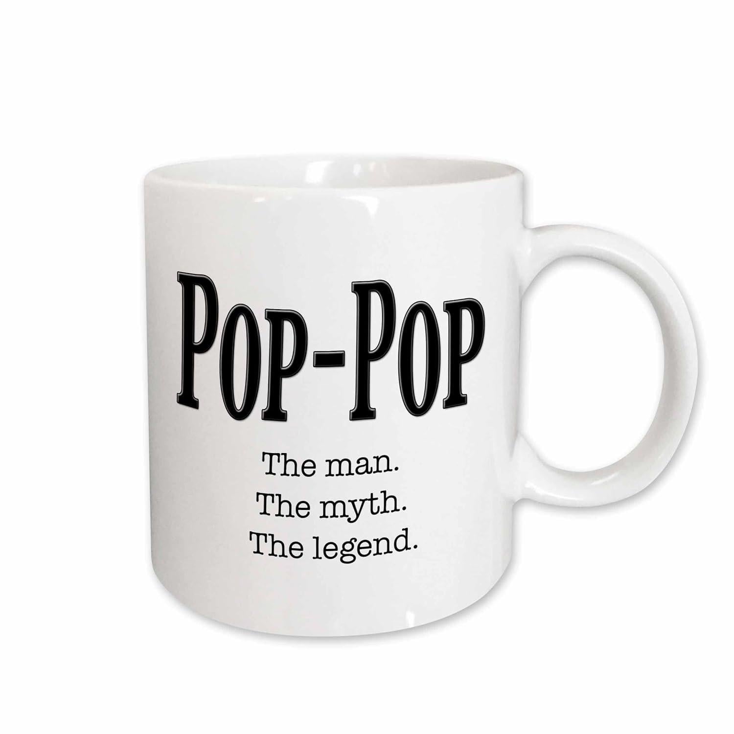Tailorly White Ceramic 11 oz Mug - Pop Pop The Man The Myth The Legend Simple Featuring Bold Black Minimalist Typography Mug