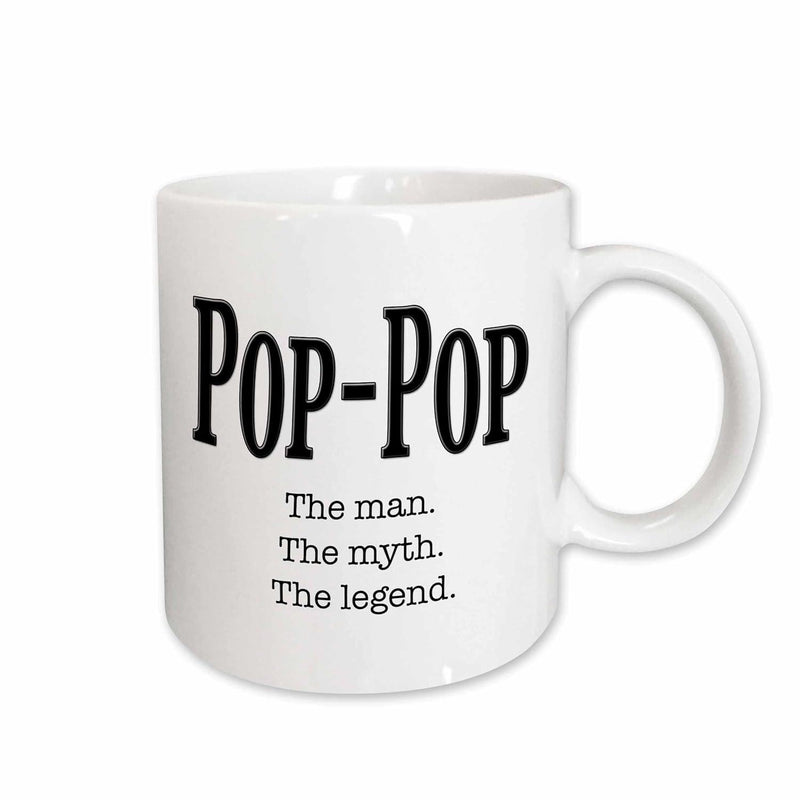 Tailorly White Ceramic 11 oz Mug - Pop Pop The Man The Myth The Legend Simple Featuring Bold Black Minimalist Typography Mug