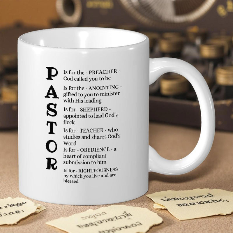 Tailorly White Ceramic 11 oz Mug - Pastor Solid White Ceramic Material With Elegant Vertical Typography Detailing Faith Based Descriptions Mug