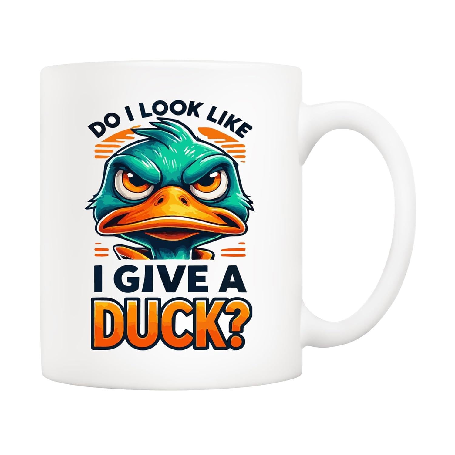 Tailorly White Ceramic 11 oz Mug - Do I Look Like I Give A Duck Angry Grumpy Cartoon Bird With Fierce Eyes And Bold Beak Duck