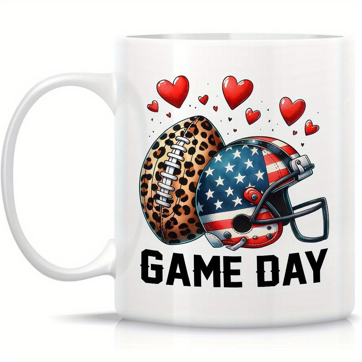 Tailorly White Ceramic 11 oz Mug - Game Day Patriotic American Flag Helmet With Leopard Print Sports Football