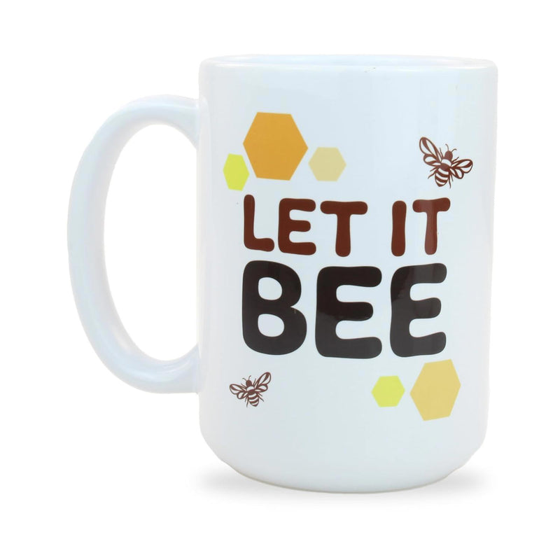 Tailorly White Ceramic 11 oz Mug - Let It Bee Golden Hexagonal Honeycomb Patterns With Minimalist Style Flying Garden Bee