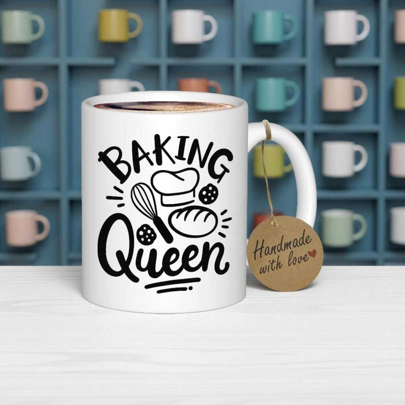 Tailorly White Ceramic 11 oz Mug - Baking Queen Creative Hand Drawn Kitchen Tools With Chef Hat And Fresh Bread Mug
