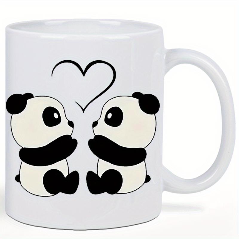 Tailorly White Ceramic 11 oz Mug - Two Adorable Cartoon Baby Pandas Sitting Together Under A Simple Heart Panda