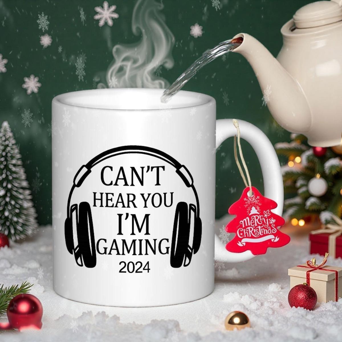 Tailorly White Ceramic 11 oz Mug - Cant Hear You Im Gaming 2024 Sleek Modern Professional Audio Gear With Padded Ear Cups Silhouette Headphones