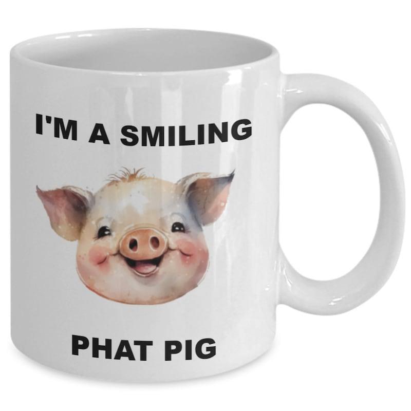 Tailorly White Ceramic 11 oz Mug - Im A Smiling Phat Pig Adorable Watercolor Style Face With A Happy Cheerful Smile Pig