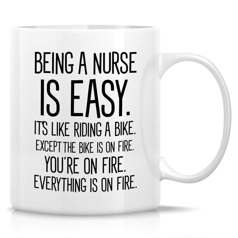 Tailorly White Ceramic 11 oz Mug - Being A Nurse Is Easy Bold Black Typography Centered Against A Minimalist Plain White Background Nurse