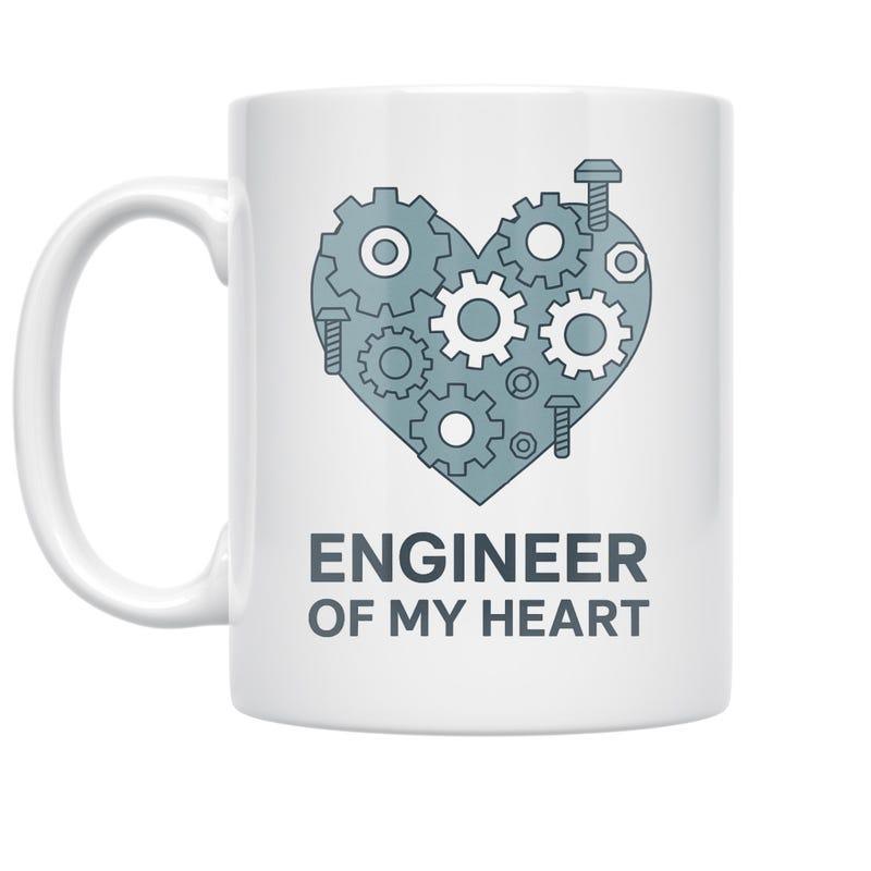 Tailorly White Ceramic 11 oz Mug - Engineer Of My Heart Industrial Mechanical Gears And Metallic Screws Forming A Steampunk Heart