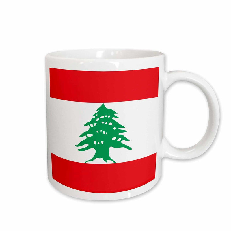 Tailorly White Ceramic 11 oz Mug - Vibrant National Symbol Featuring A Green Cedar Tree Between Red Stripes Flag