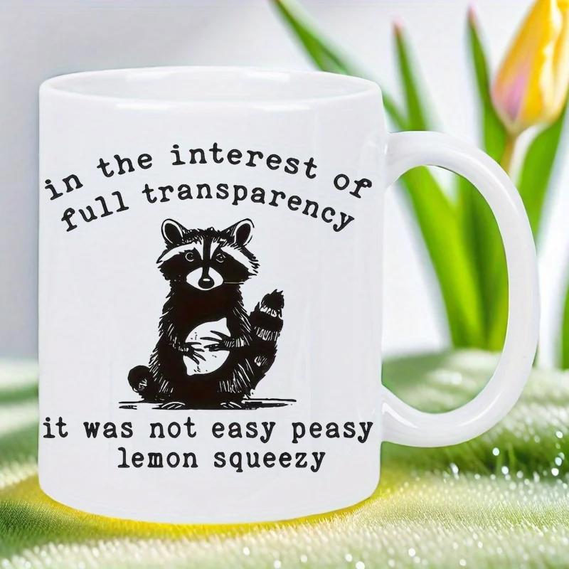 Tailorly White Ceramic 11 oz Mug - In The Interest Of Full Transparency It Was Not Easy Peasy Lemon Squeezy Hand Drawn Vintage Style Black And White Sitting Forest