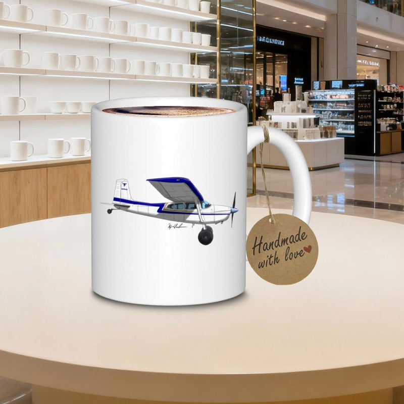 Tailorly White Ceramic 11 oz Mug - Handmade With Love Detailed Single Engine Light Aircraft Floating In A Clean Minimalistic Space Airplane