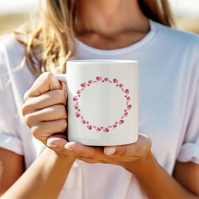 Tailorly White Ceramic 11 oz Mug - Delicate Small Pink Flowers Formed Into A Lovely Decorative Garden Floral Wreath