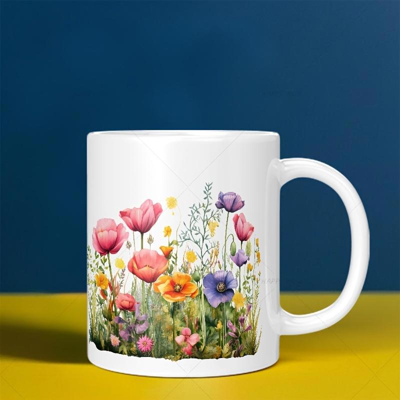 Tailorly White Ceramic 11 oz Mug - Vibrant Watercolor Wildflowers Blooming Elegantly In A Lush Summer Meadow Garden Flower