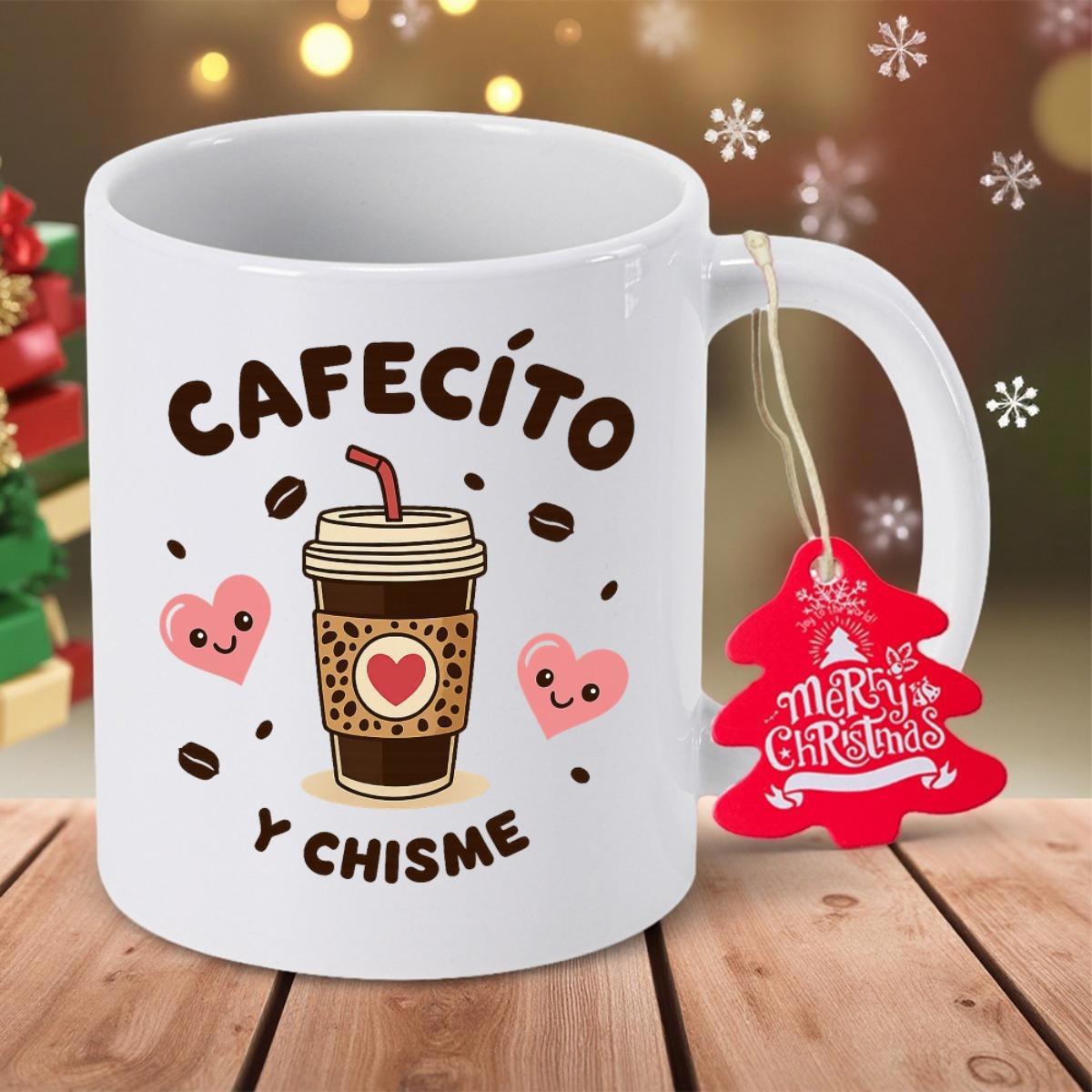 Tailorly White Ceramic 11 oz Mug - Merry Christmas Hearts Smiling With Beans Around A To Go Coffee Cup