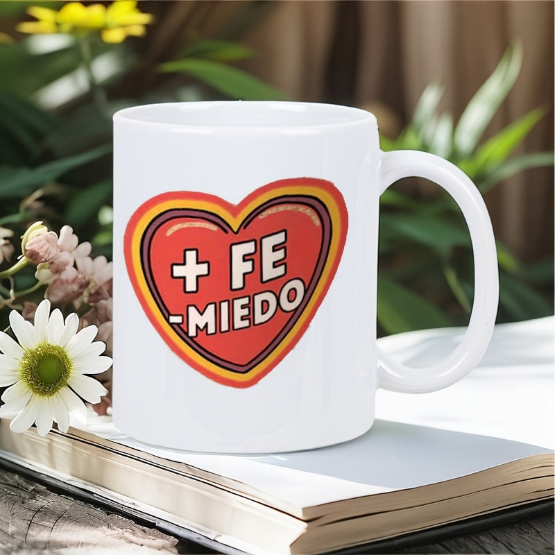 Tailorly White Ceramic 11 oz Mug - Vibrant Multilayered Red And Orange Outlined Decorative Shape On White Heart