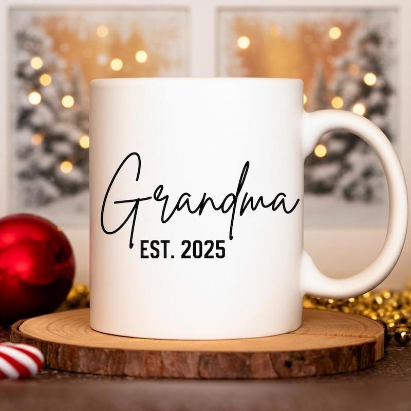 Tailorly White Ceramic 11 oz Mug - Grandma Est 2025 Minimalist White Ceramic Featuring Stylish Handwritten Script And Block Lettering Mug