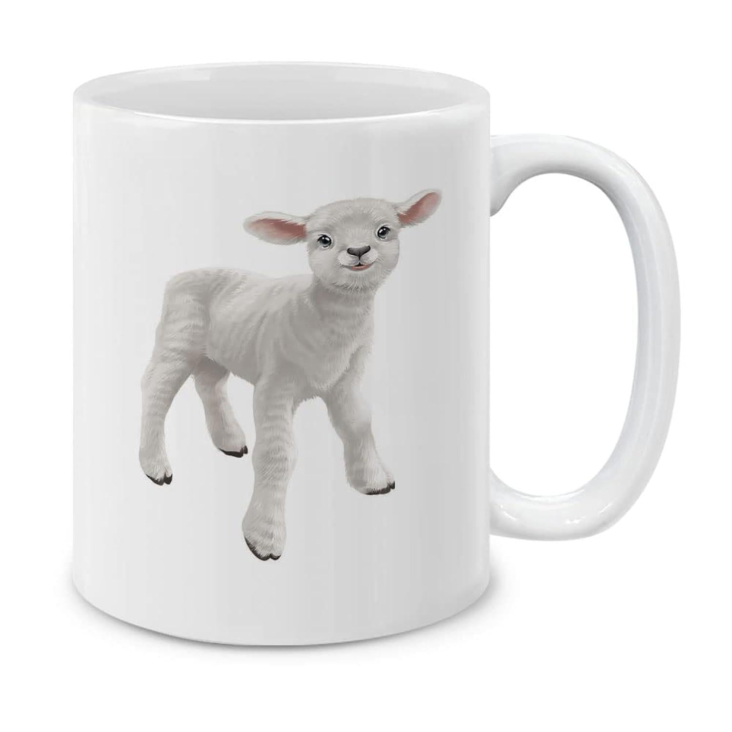 Tailorly White Ceramic 11 oz Mug - Adorable Fluffy White Baby Animal Standing On Plain Clean Background Lamb