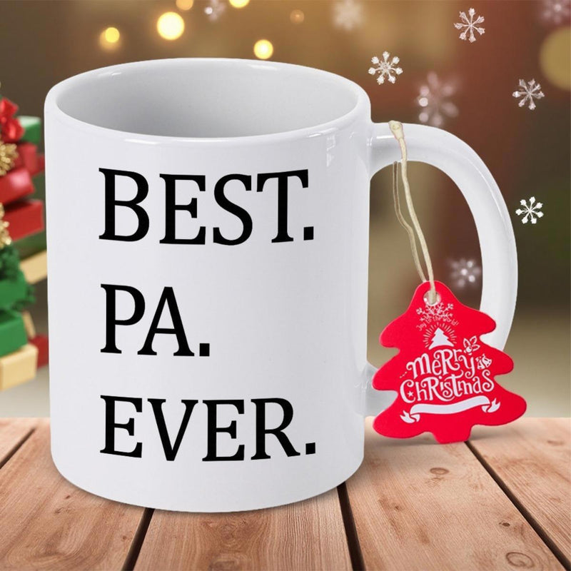 Tailorly White Ceramic 11 oz Mug - Best Pa Ever Merry Christmas Minimalist White Ceramic Vessel Sitting On Rustic Wood Mug