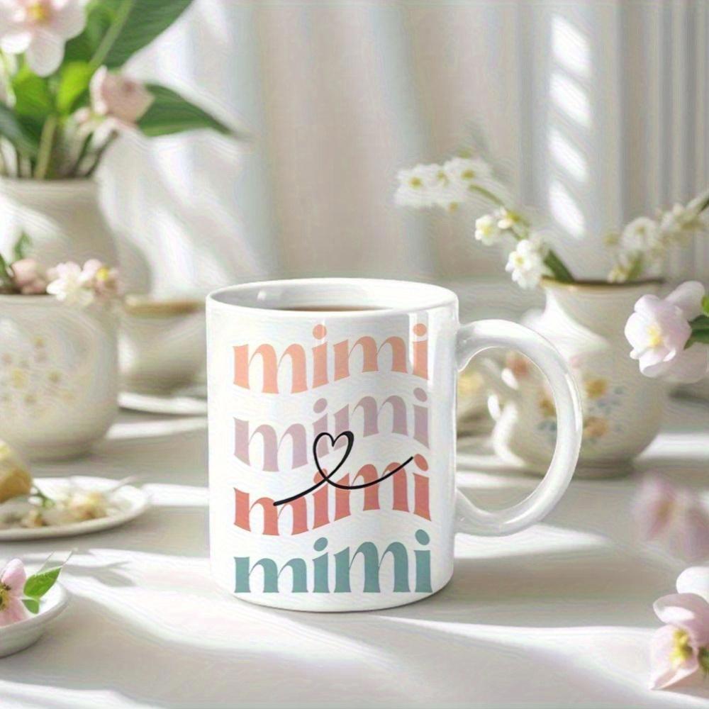 Tailorly White Ceramic 11 oz Mug - Mimi Retro Wavy Pastel Text Featuring A Delicate Heart Line Mug