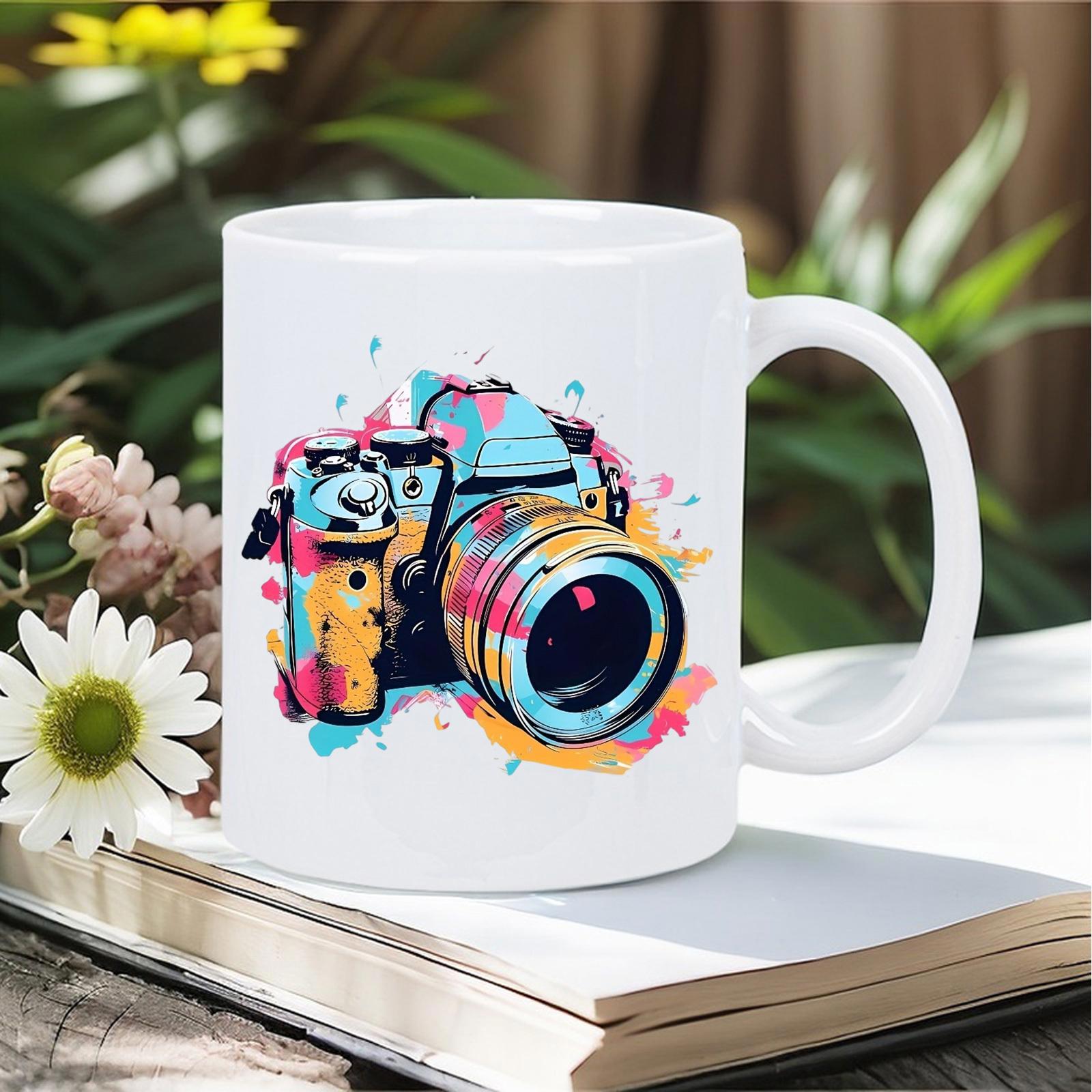 Tailorly White Ceramic 11 oz Mug - Vibrant Artistic Colorful Paint Splatter Effect Professional Photography Device Camera