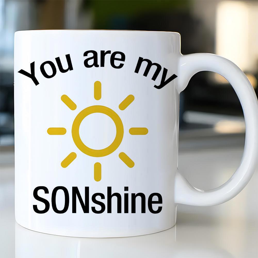 Tailorly White Ceramic 11 oz Mug - You Are My Sonshine Radiant Yellow Minimalist Geometric Pattern With Symmetrical Glowing Rays Sun
