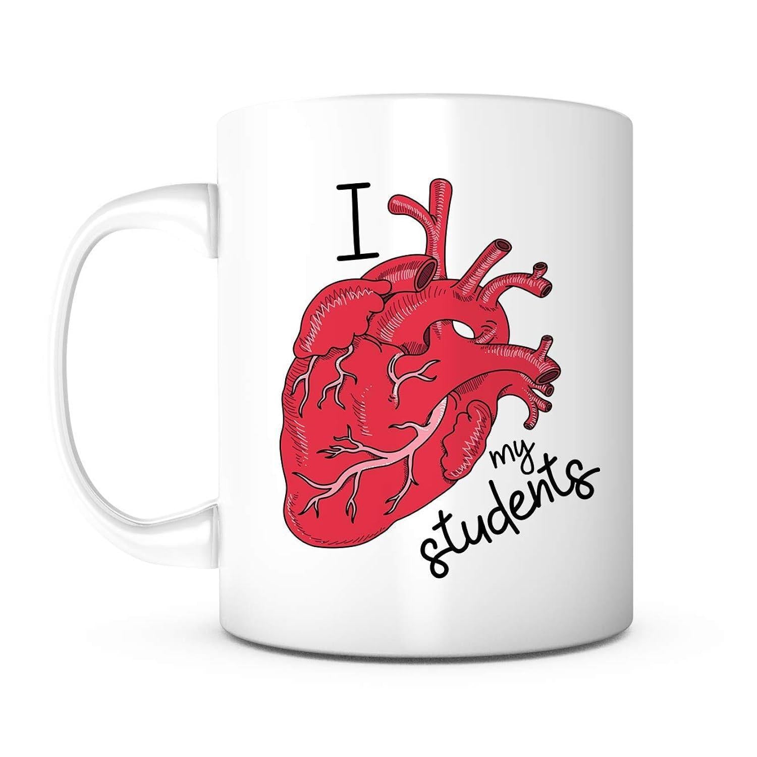 Tailorly White Ceramic 11 oz Mug - I My Students Realistic Anatomical Red Organ With Detailed Veins Heart