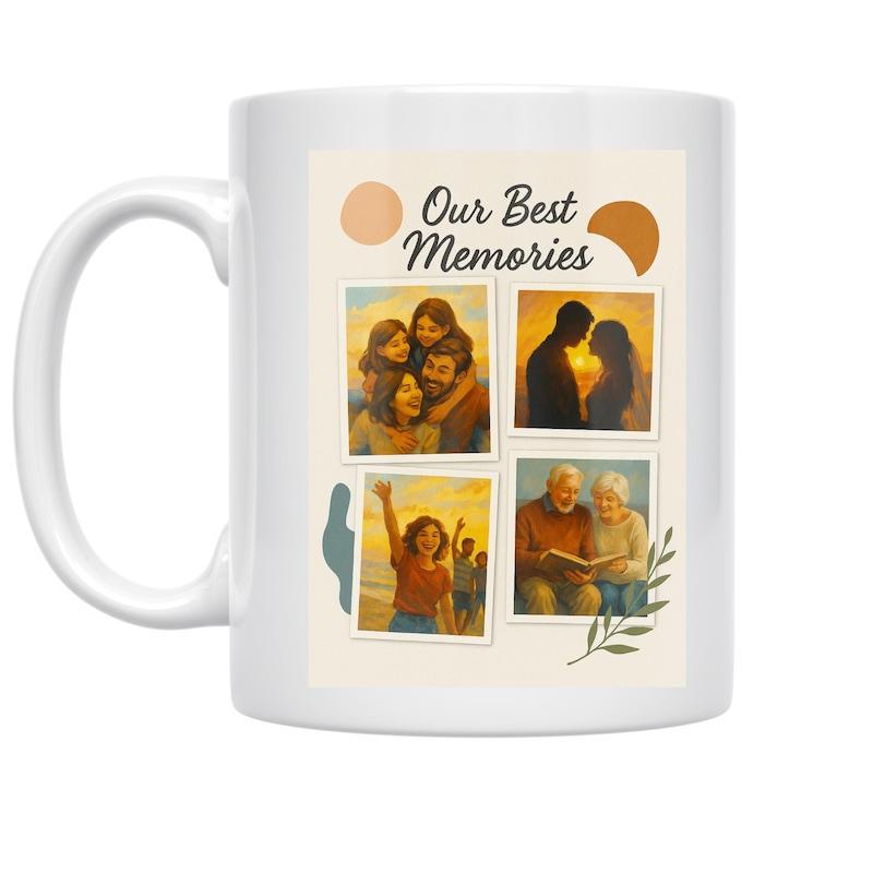 Tailorly White Ceramic 11 oz Mug - Our Best Memories Warm Family Moments Captured In Elegant Frames With Soft Botanical Accents Mug
