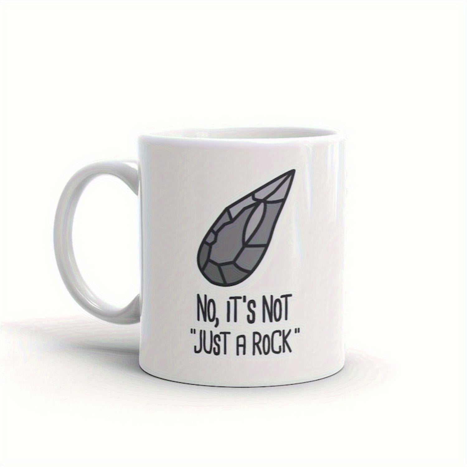Tailorly White Ceramic 11 oz Mug - No It Is Not Just A Rock Grey Faceted Geode Stone With Artistic Minimalist Sketch Rock