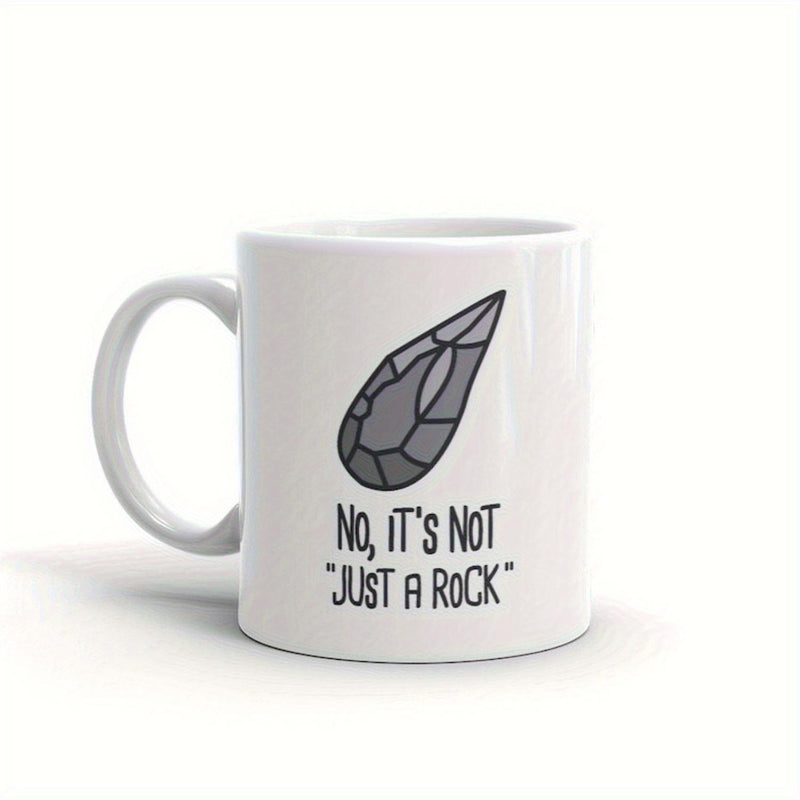 Tailorly White Ceramic 11 oz Mug - No It Is Not Just A Rock Grey Faceted Geode Stone With Artistic Minimalist Sketch Rock