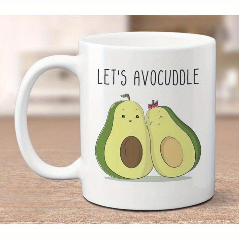 Tailorly White Ceramic 11 oz Mug - Lets Avocuddle Two Sweet Cartoon Fruits Hugging Together With Cute Smiling Faces Avocado