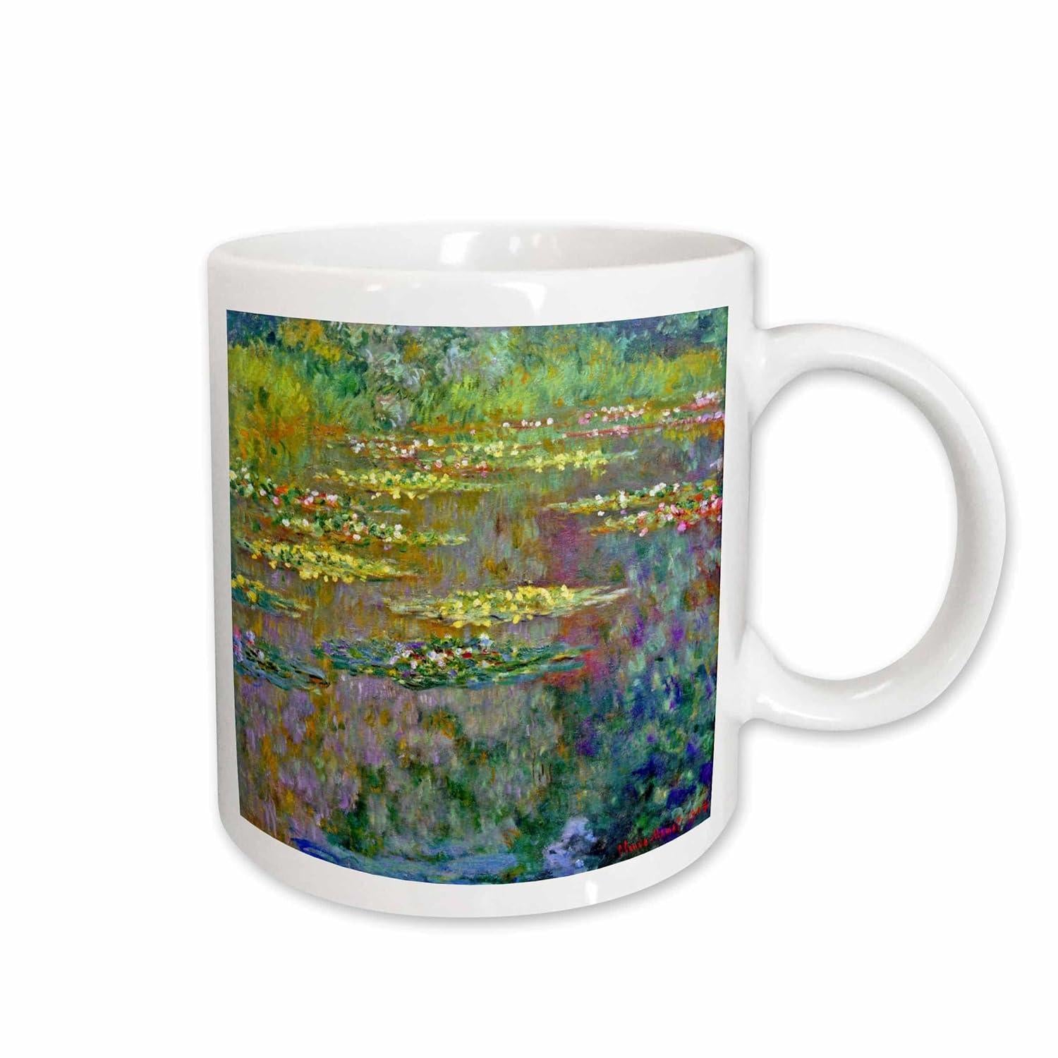 Tailorly White Ceramic 11 oz Mug - Classic Impressionist Style Water Lilies Blooming Upon A Serene Garden Pond