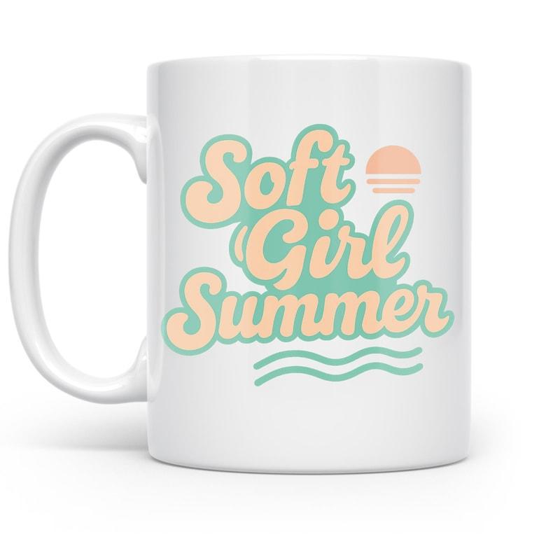 Tailorly White Ceramic 11 oz Mug - Soft Girl Summer Retro Sunset With Rolling Waves On A Minimalist Smooth