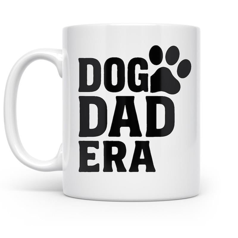 Tailorly White Ceramic 11 oz Mug - Dog Dad Era Bold Black Text With A Minimalist Paw Print Mug