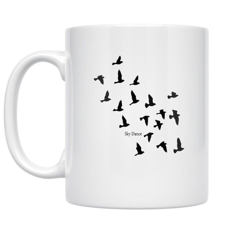 Tailorly White Ceramic 11 oz Mug - Be Brave Minimalist Black Silhouettes Of Flying Flocks In Seasonal Migration Bird