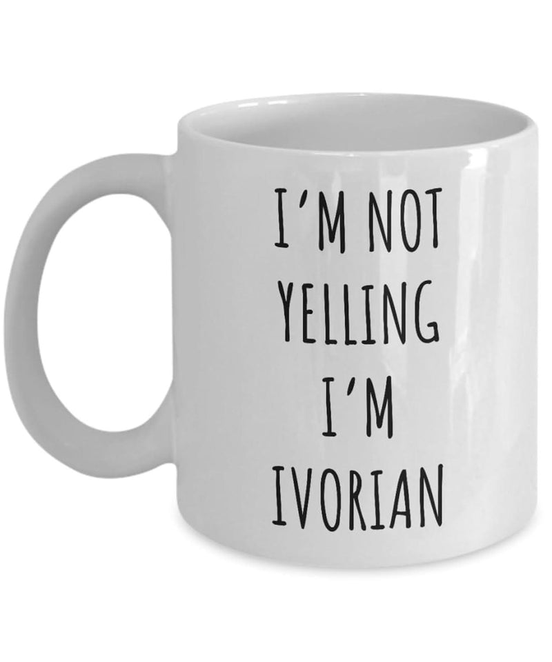 Tailorly White Ceramic 11 oz Mug - I'm Not Yelling I'm Ivorian Minimalist White Ceramic Vessel With Bold Black Vertical Lettering Smooth Mug