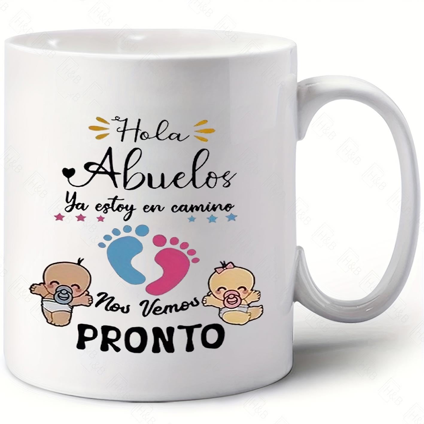 Tailorly White Ceramic 11 oz Mug - Cartoon Infants Featuring Tiny Footprints Surrounded By Hearts And Shining Stars Baby