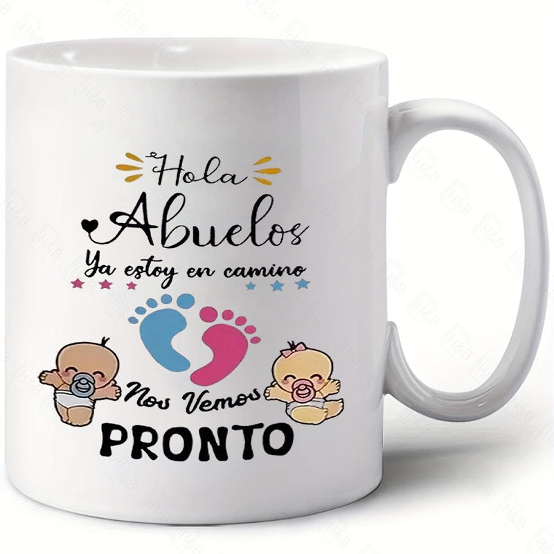 Tailorly White Ceramic 11 oz Mug - Cartoon Infants Featuring Tiny Footprints Surrounded By Hearts And Shining Stars Baby